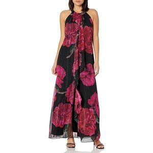 Ignite Evenings NWT Pink Floral Sleeveless Beaded Halter Neck Maxi Gown Dress
